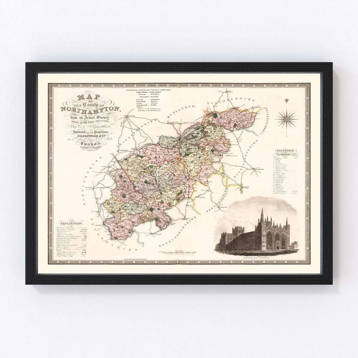vintage map of Northampton, England, 1830