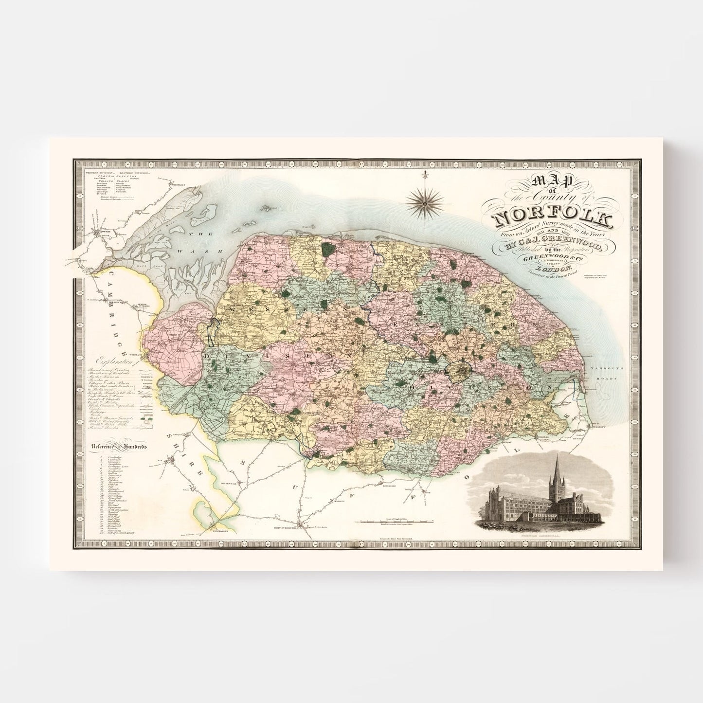 Vintage Map of Norfolk, England, 1834