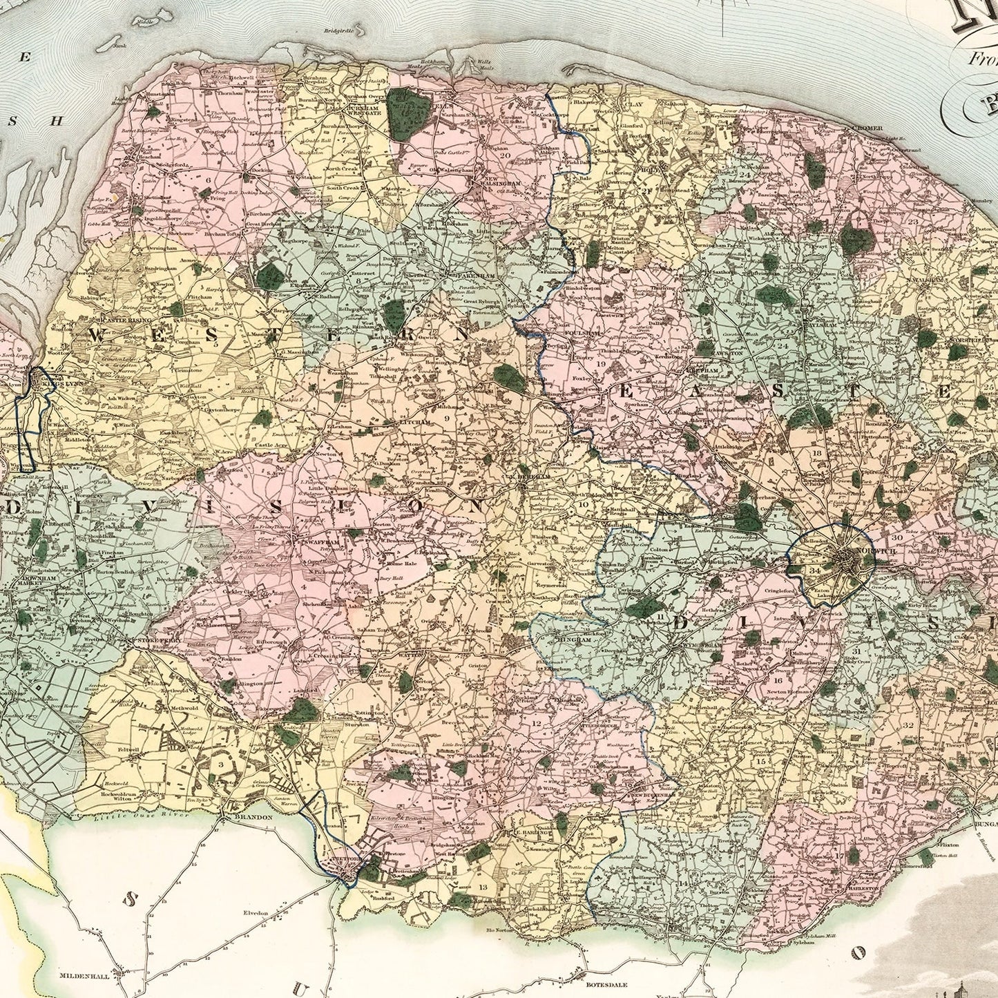 Vintage Map of Norfolk, England, 1834