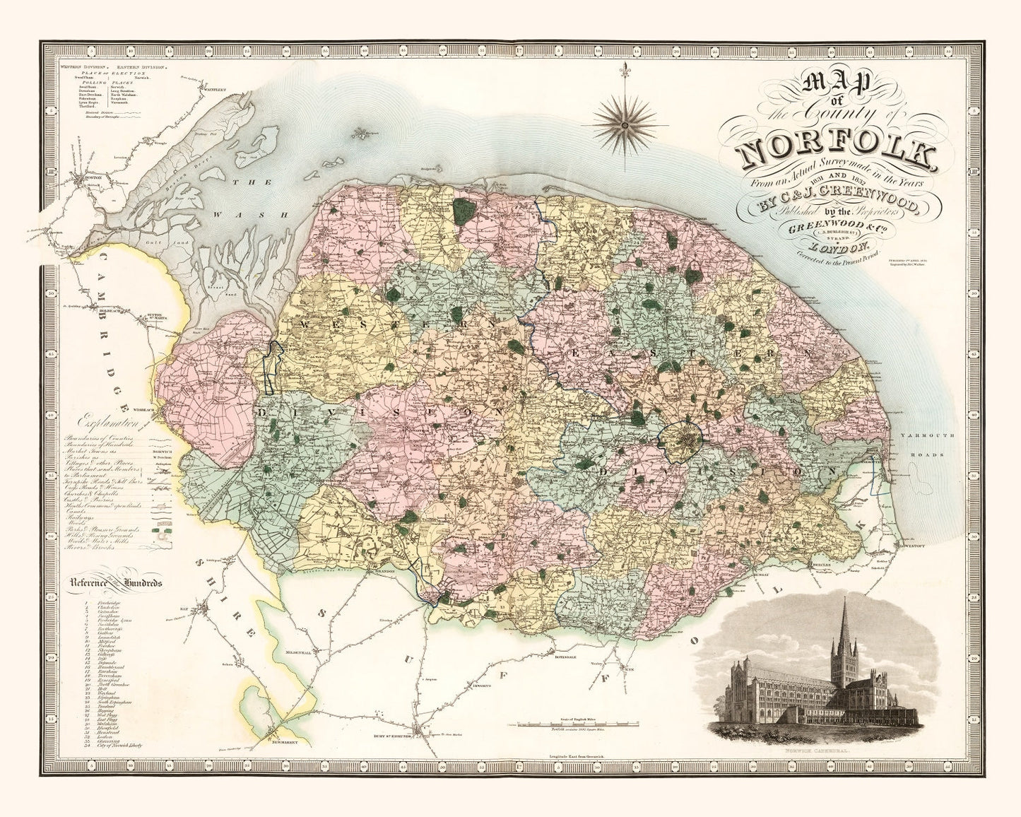 Vintage Map of Norfolk, England, 1834