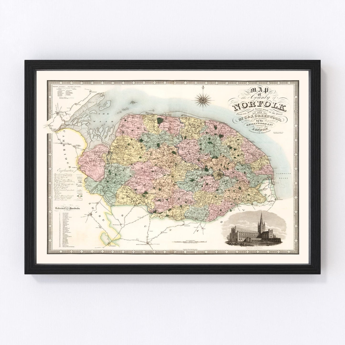 vintage map of Norfolk, England, 1834