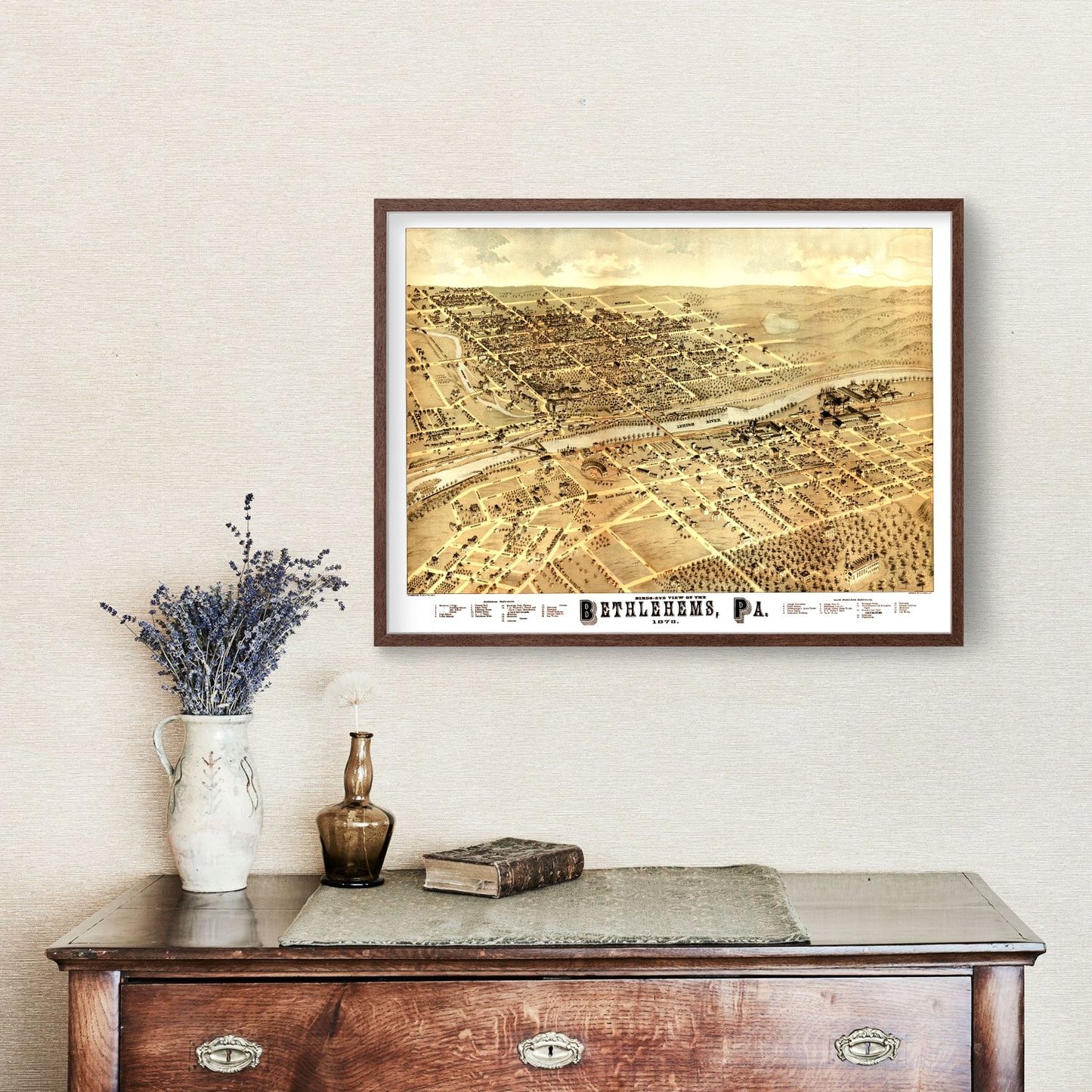 Vintage Map of Bethlehem, Pennsylvania, 1878