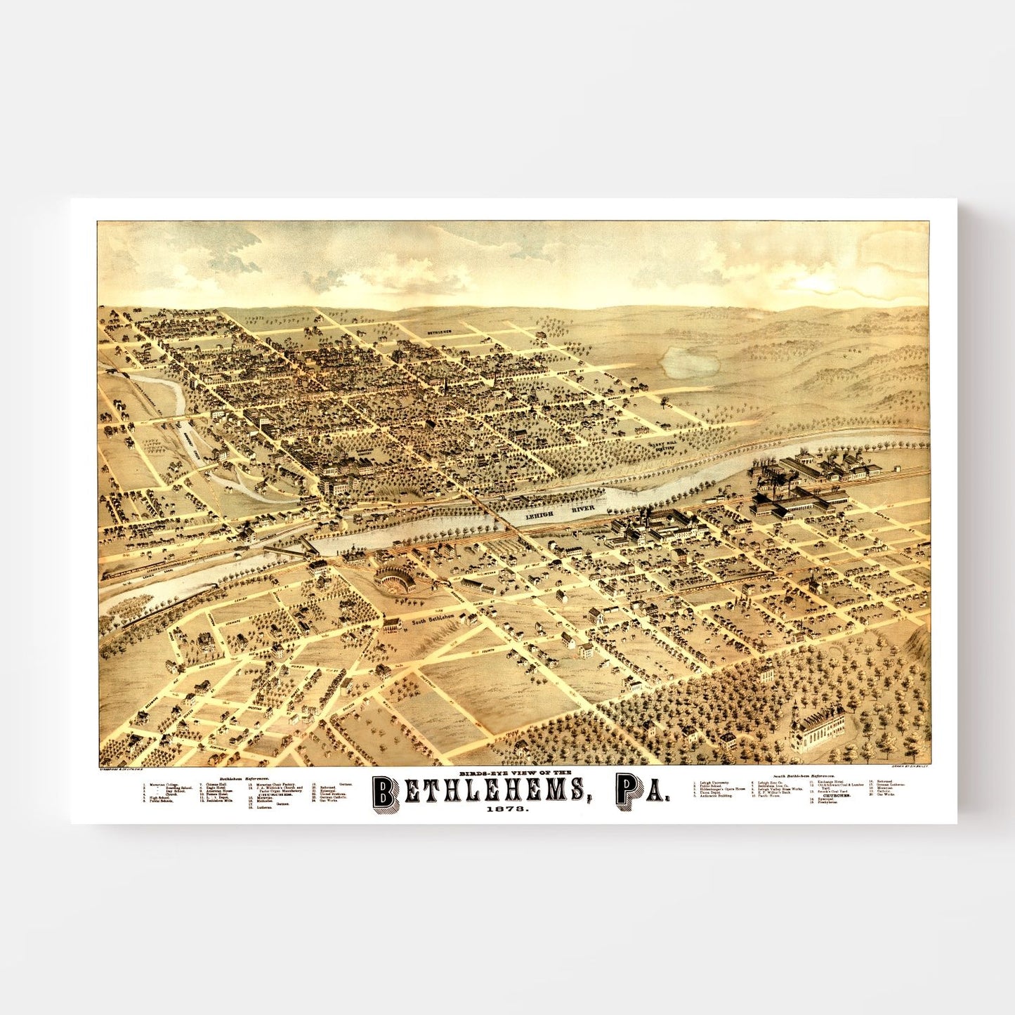 Vintage Map of Bethlehem, Pennsylvania, 1878