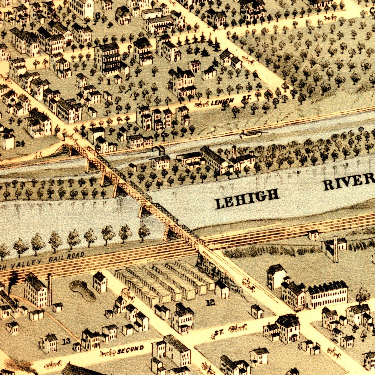 Vintage Map of Bethlehem, Pennsylvania, 1878