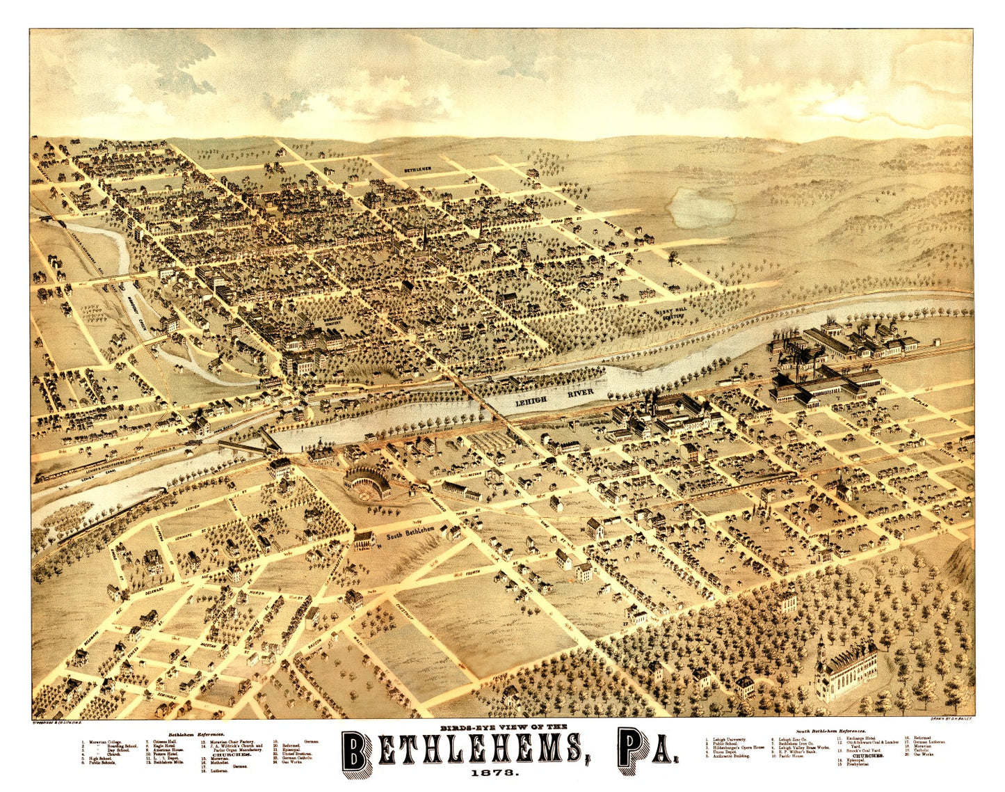 Vintage Map of Bethlehem, Pennsylvania, 1878