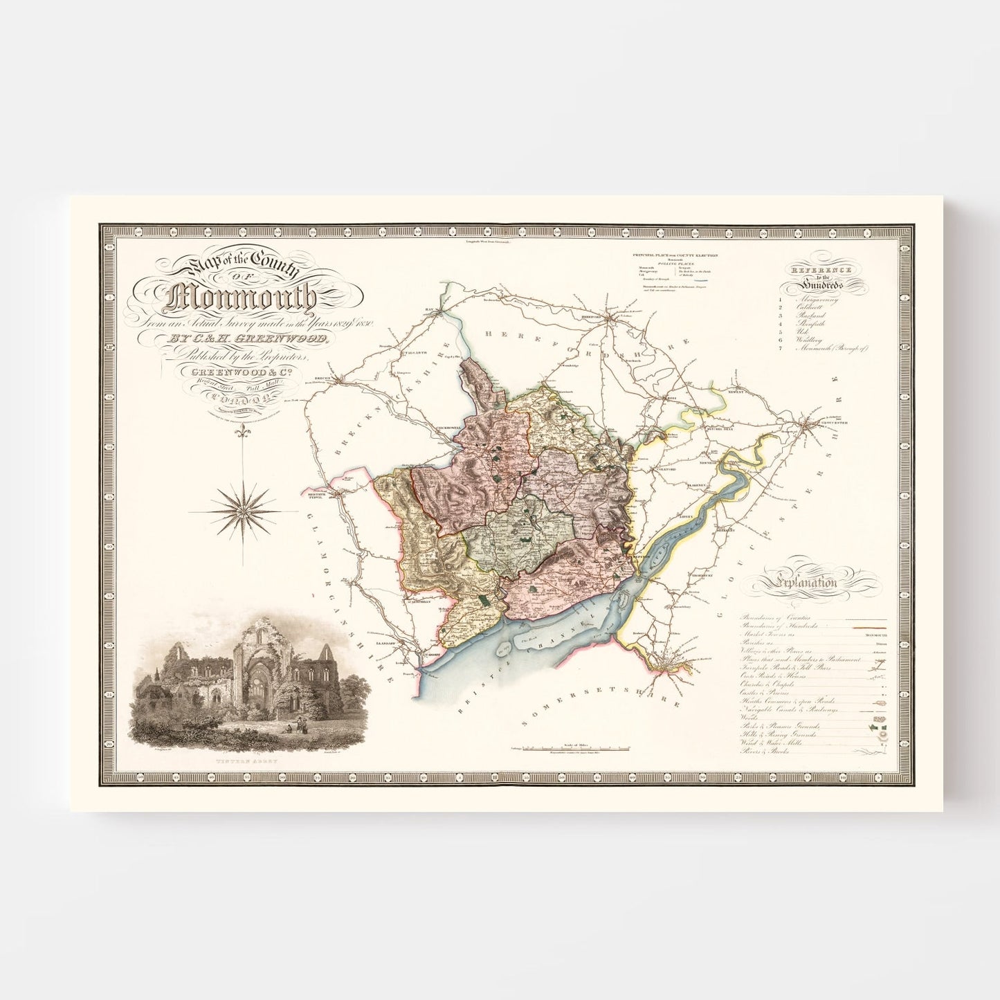 Vintage Map of Monmouth, Wales, 1831