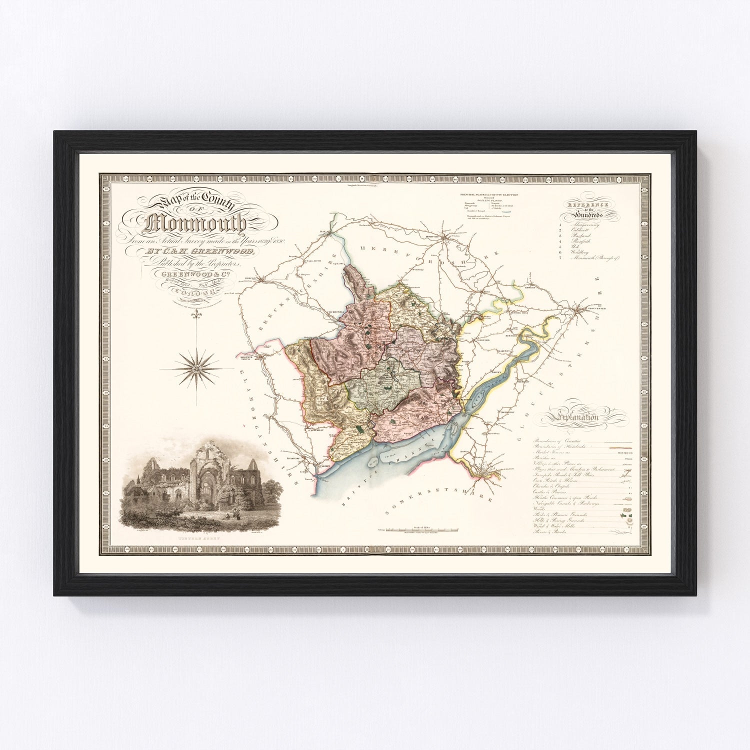 Vintage map of Monmouth, Wales, 1831