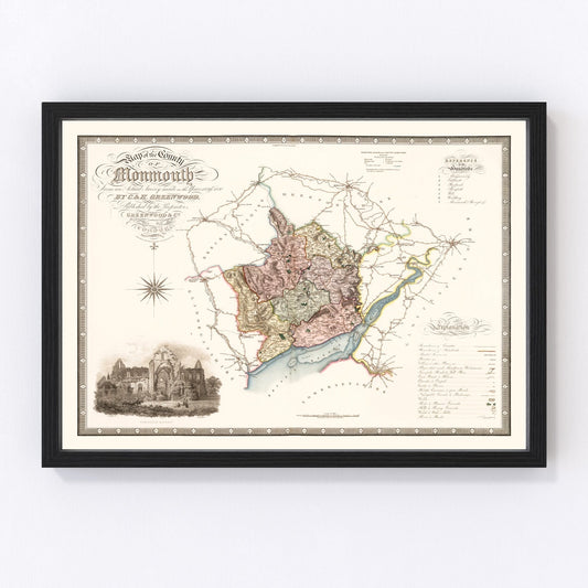 Vintage map of Monmouth, Wales, 1831
