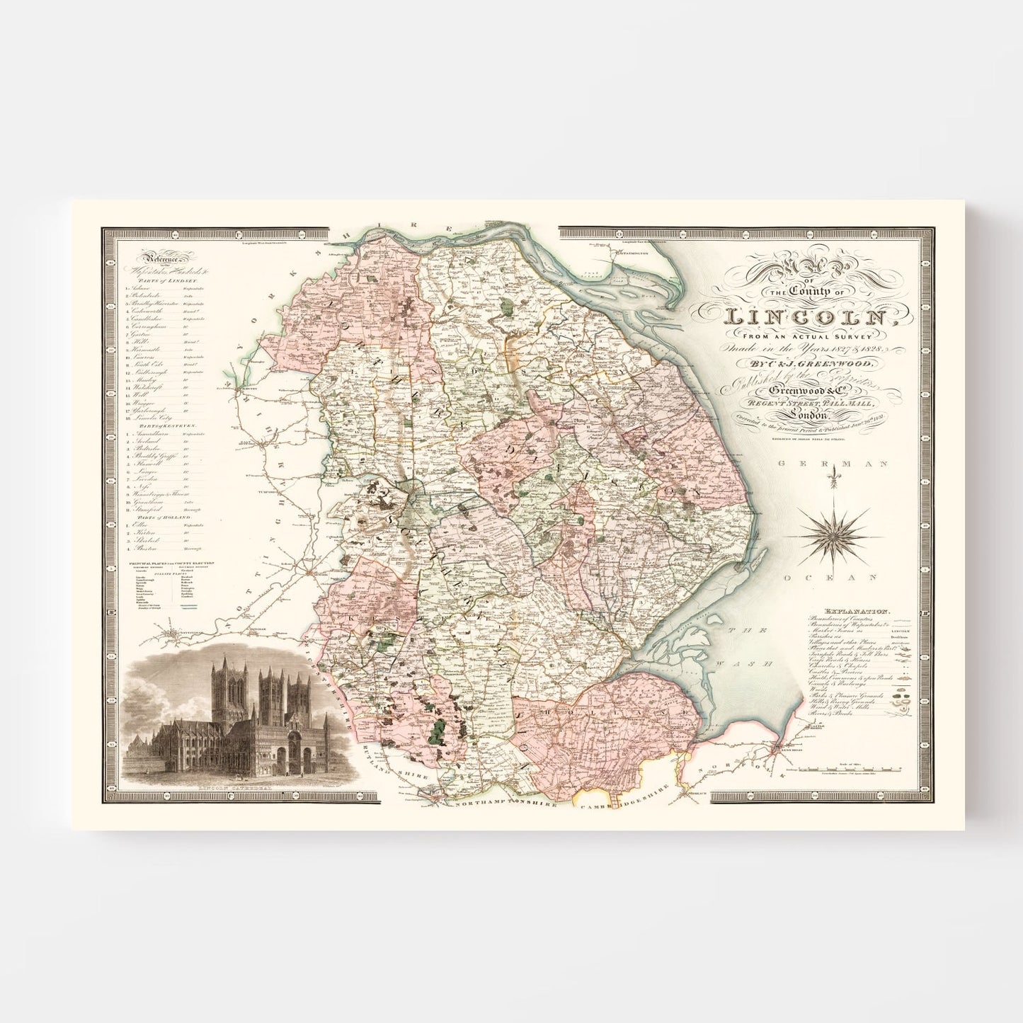Vintage Map of Lincoln, England, 1831
