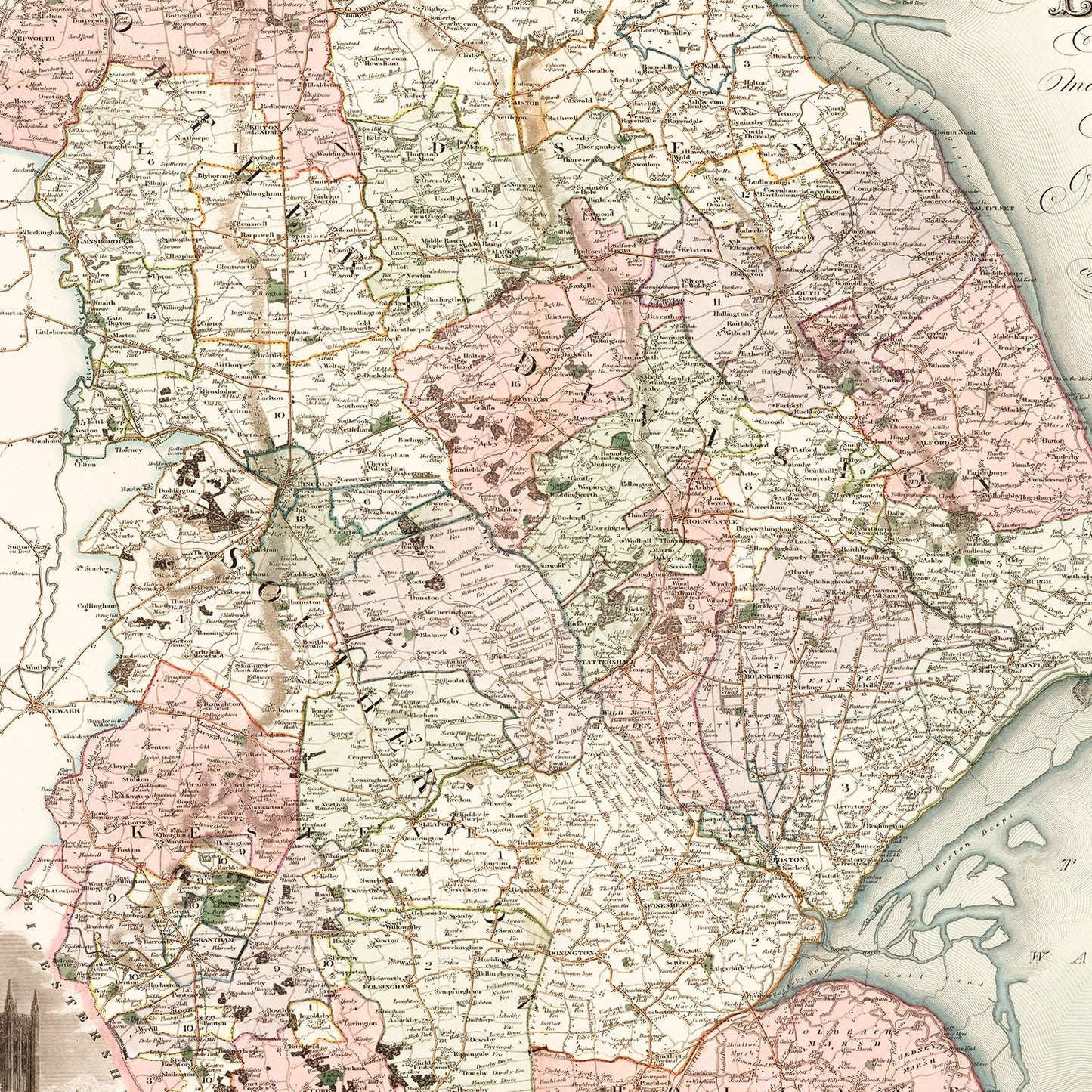 Vintage Map of Lincoln, England, 1831
