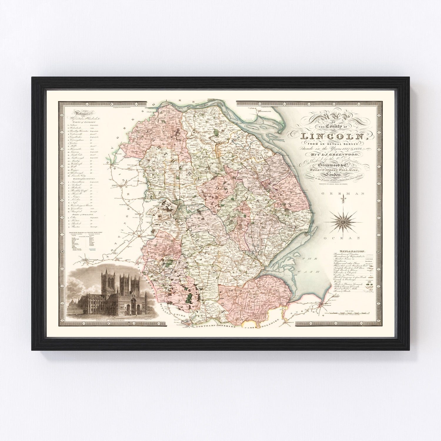 Vintage map of Lincoln, England, 1831