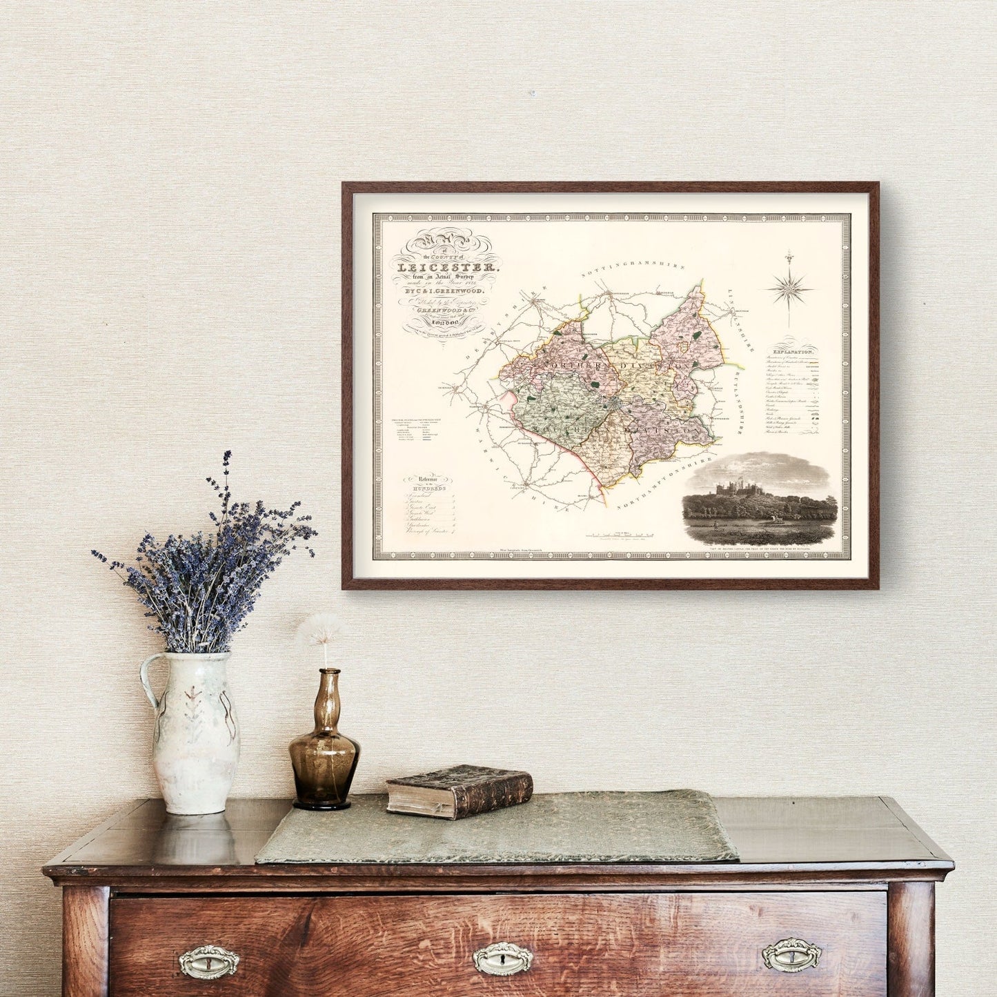 Vintage Map of Leicester, England, 1830