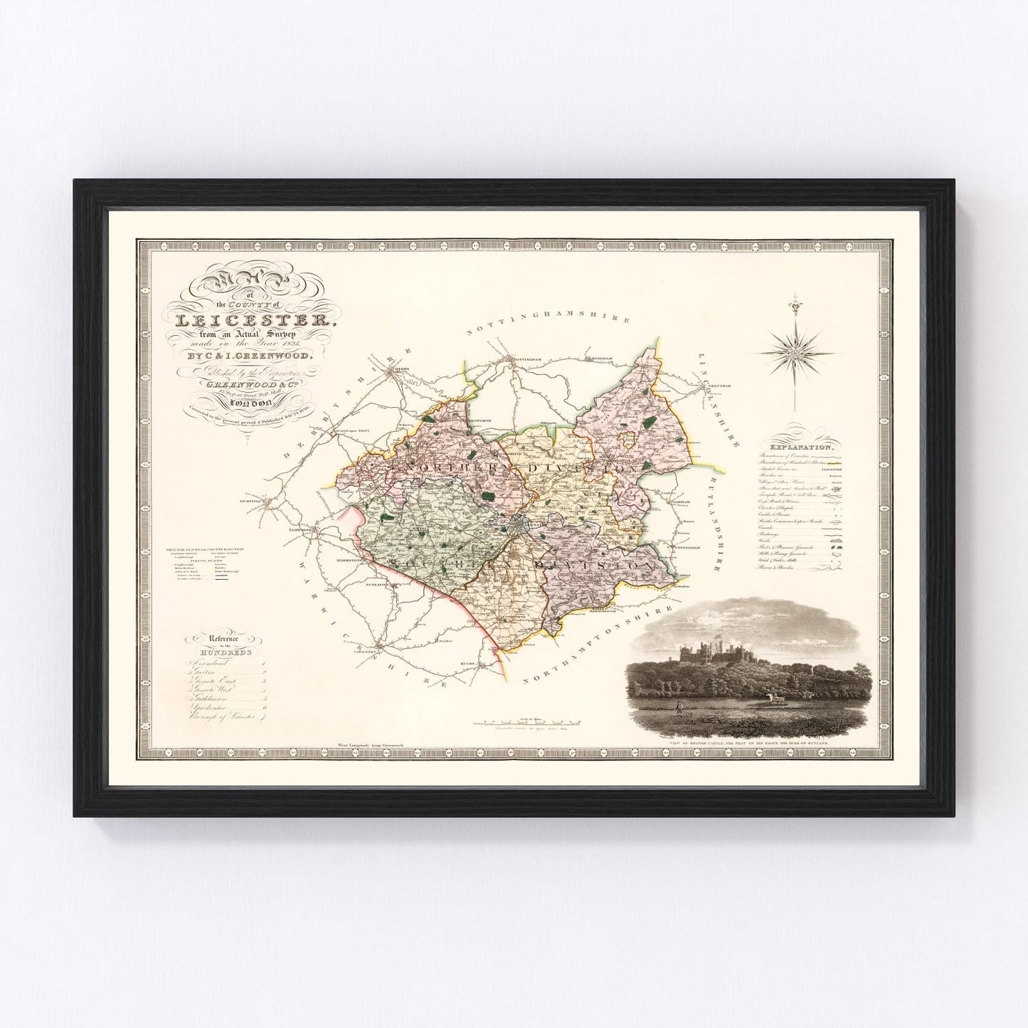 Vintage map of Leicester, England, 1830