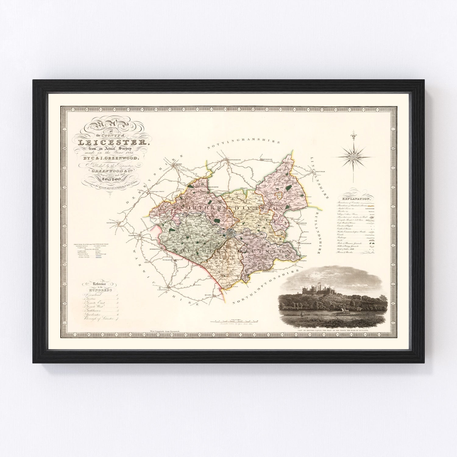 Vintage map of Leicester, England, 1830