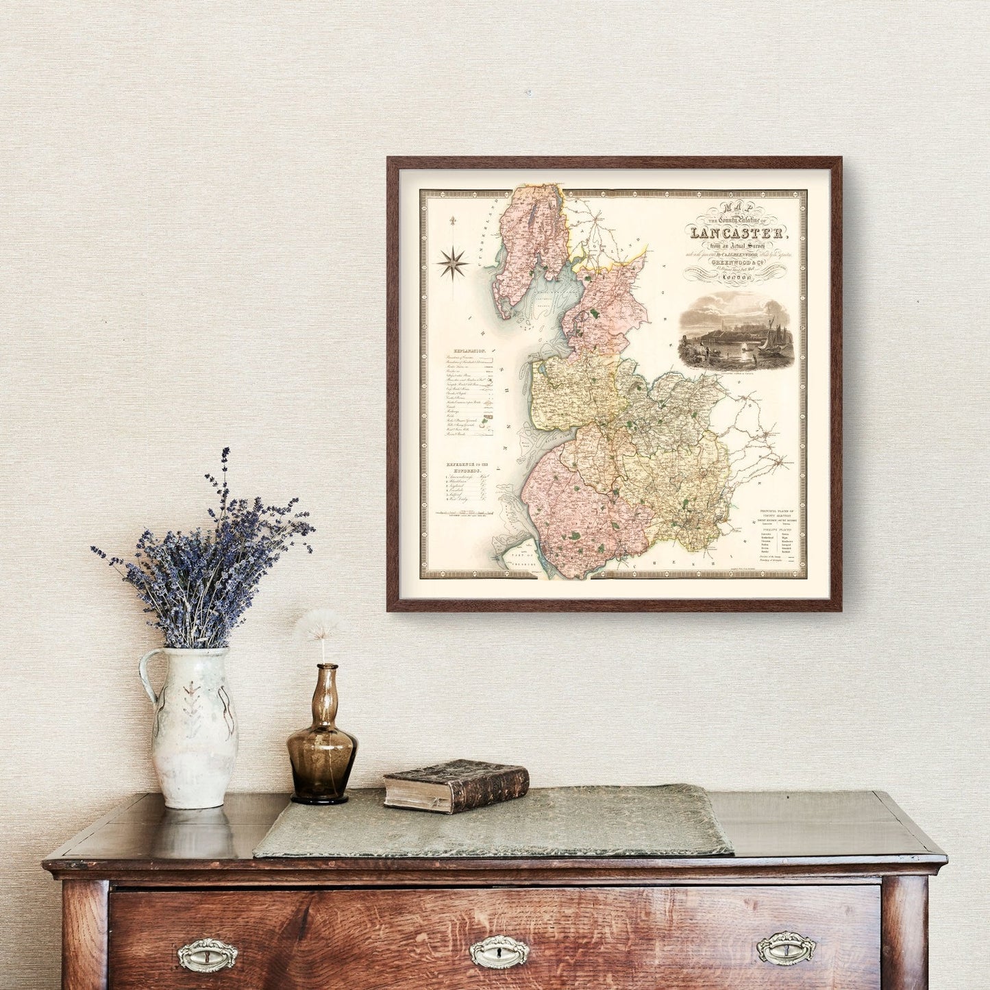 Vintage Map of Lancashire, England, 1830