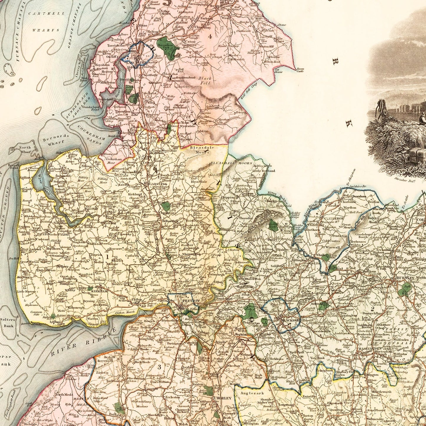 Vintage Map of Lancashire, England, 1830