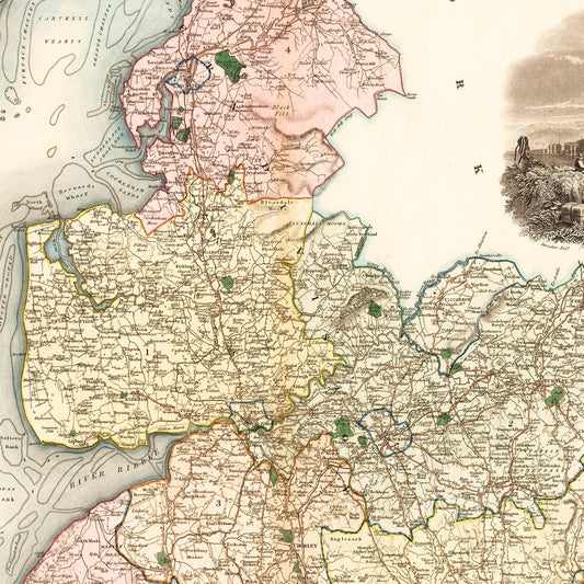 Vintage Map of Lancashire, England, 1830