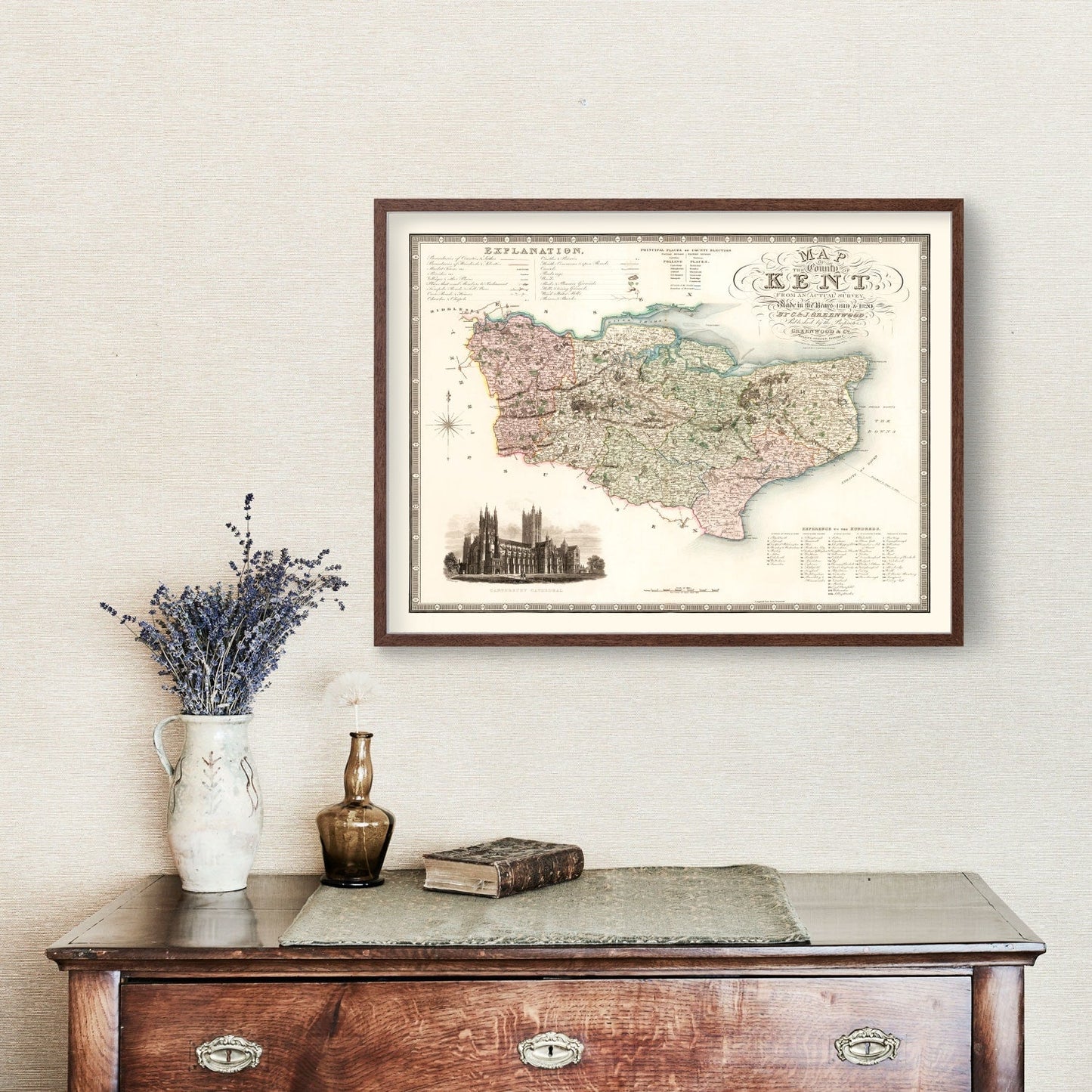 Vintage Map of Kent, England, 1829