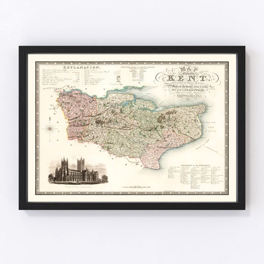 Vintage map of Kent, England, 1829