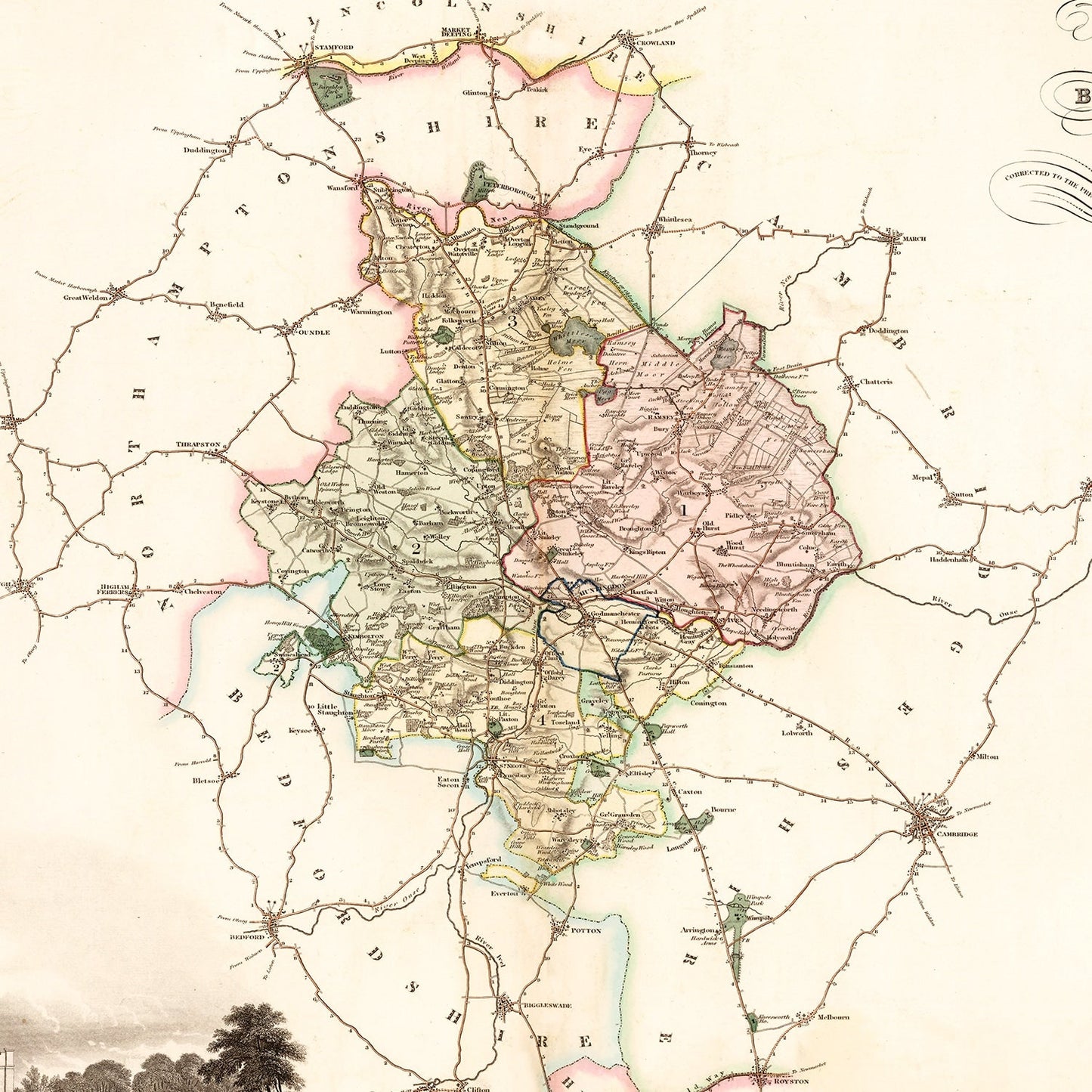 Vintage Map of Huntingdonshire, England, 1831