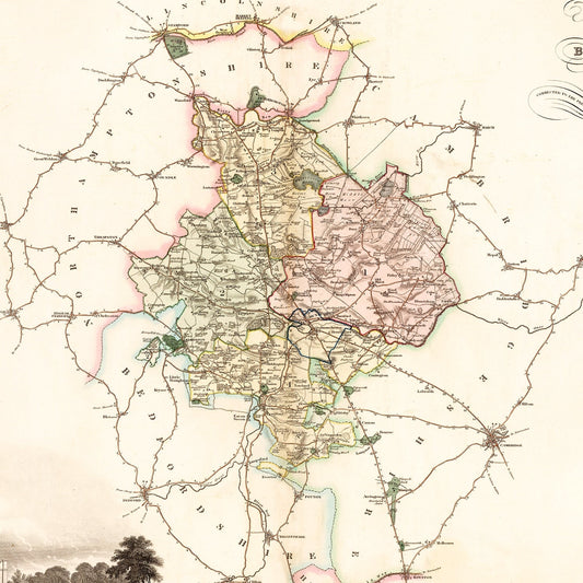 Vintage Map of Huntingdonshire, England, 1831