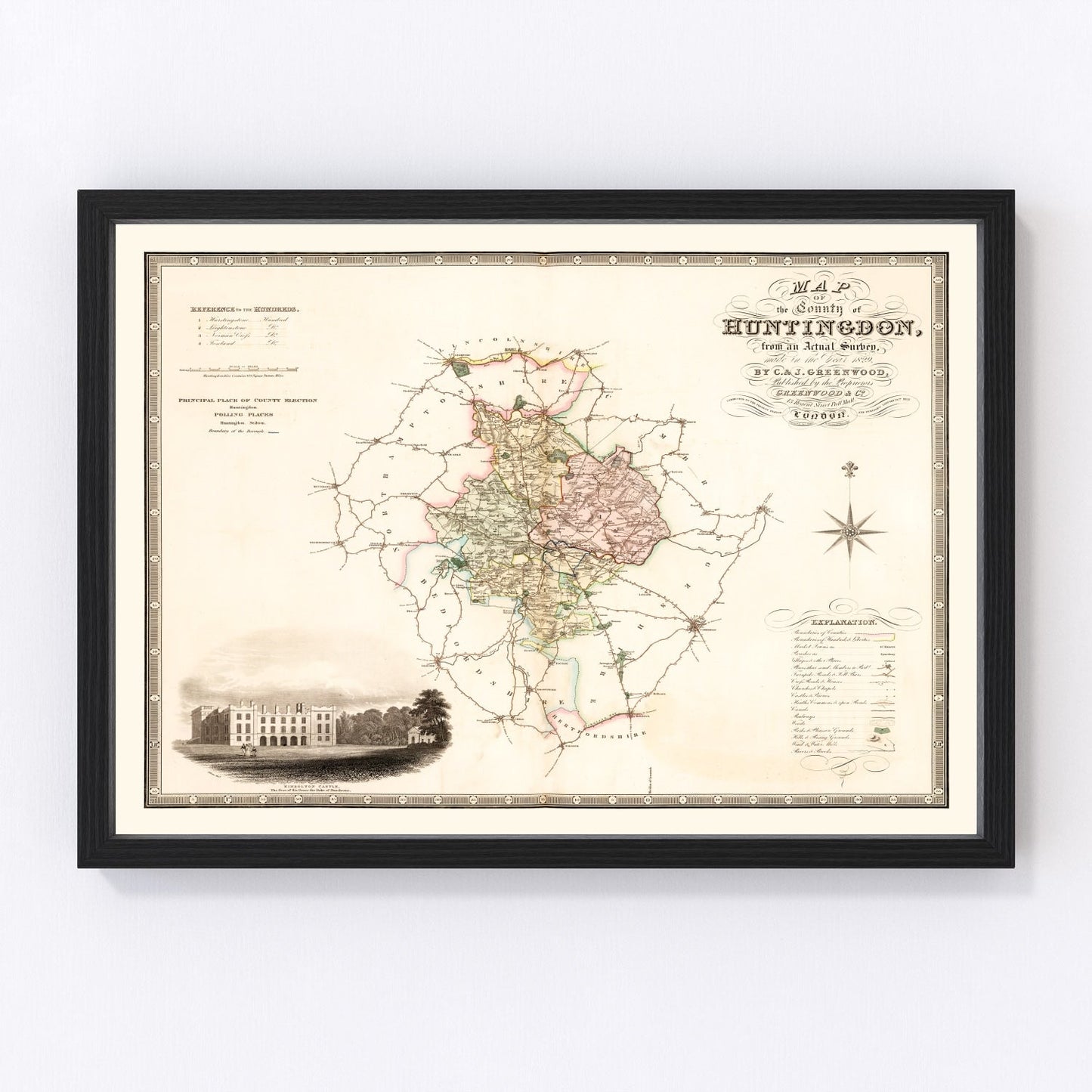 vintage map of Huntingdonshire, England, 1831