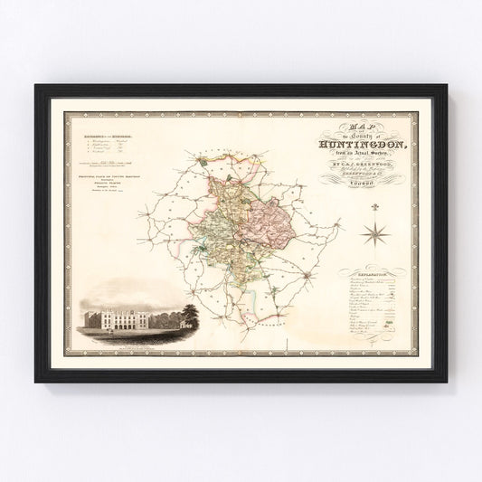 vintage map of Huntingdonshire, England, 1831