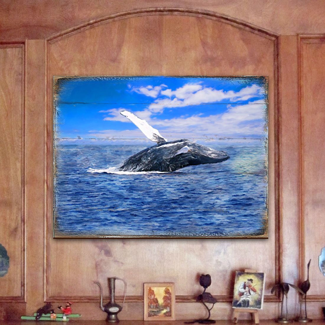 Whale Wood Wall Art - Coastal Sea Life Decor