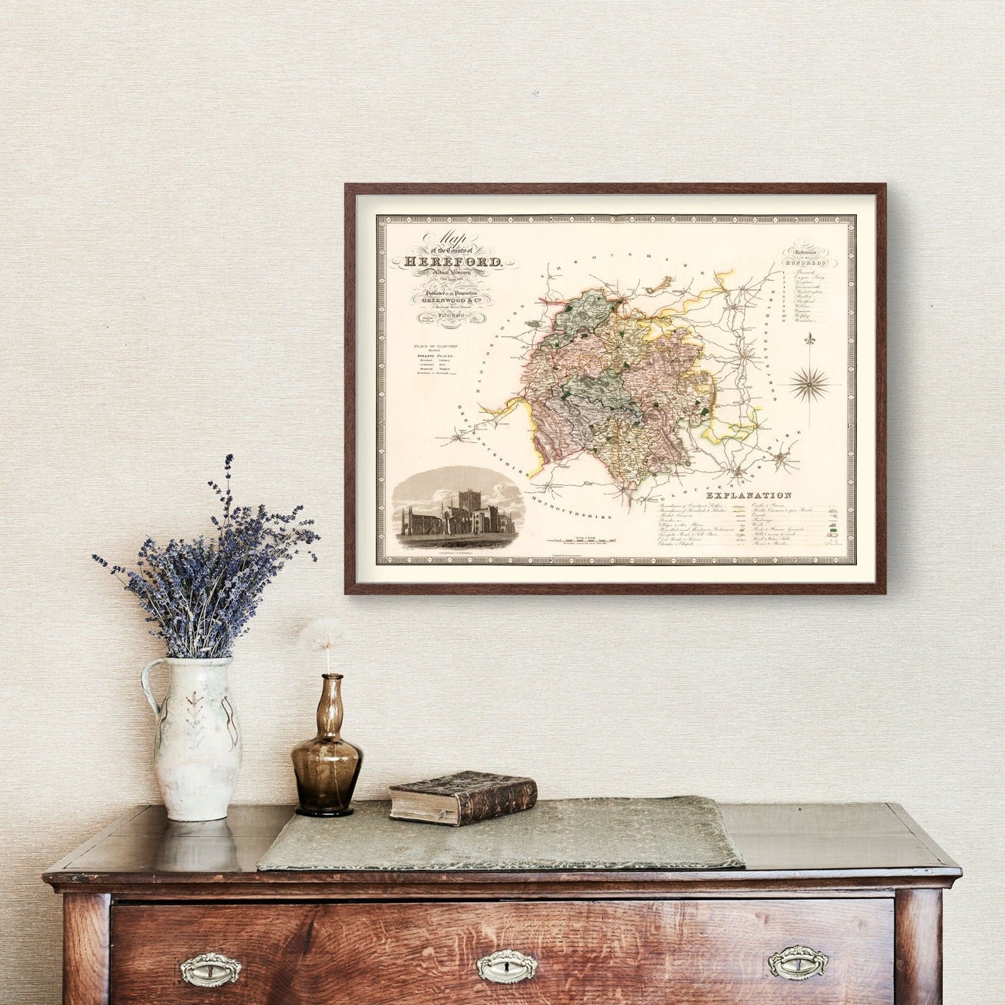 Vintage Map of Hereford, England, 1831