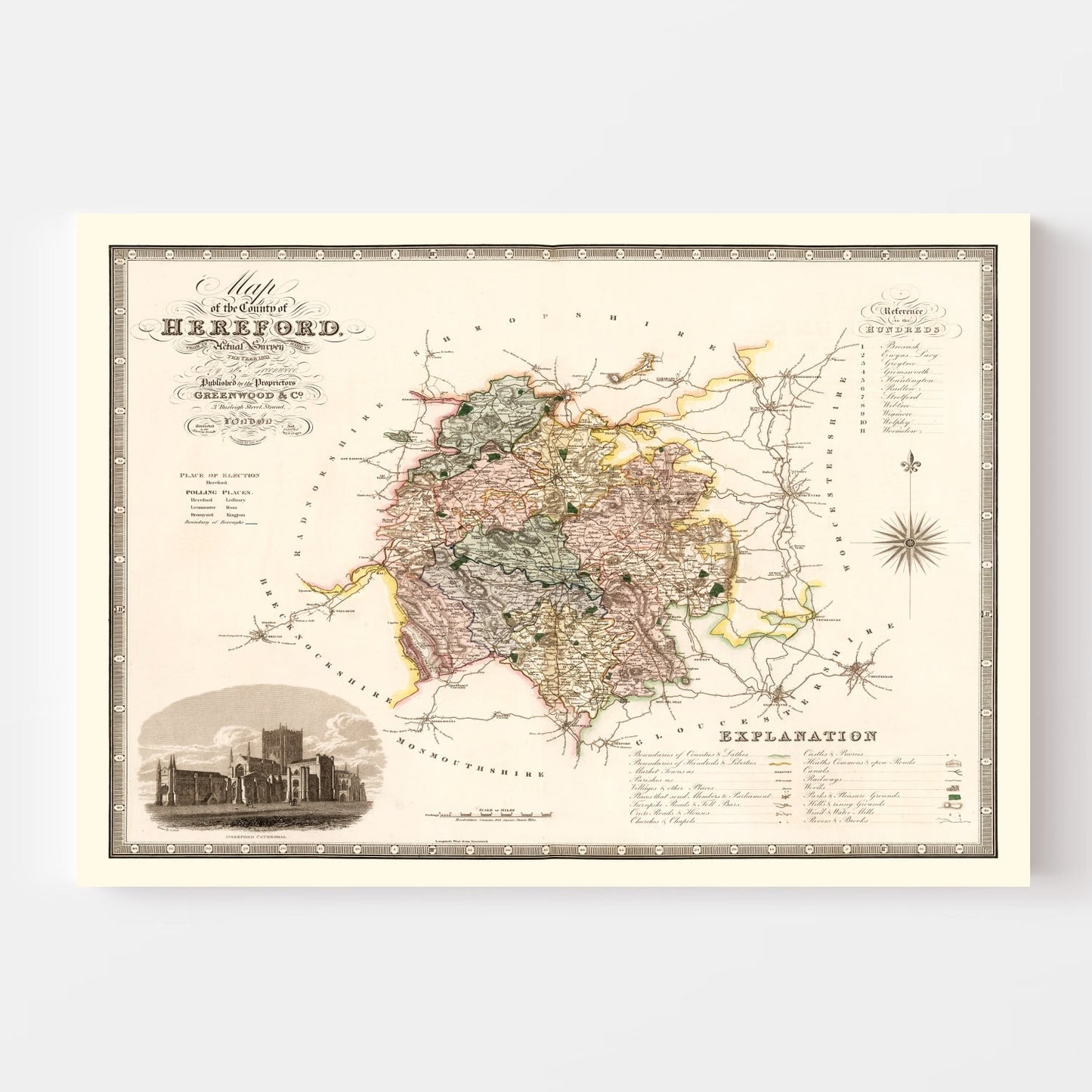Vintage Map of Hereford, England, 1831