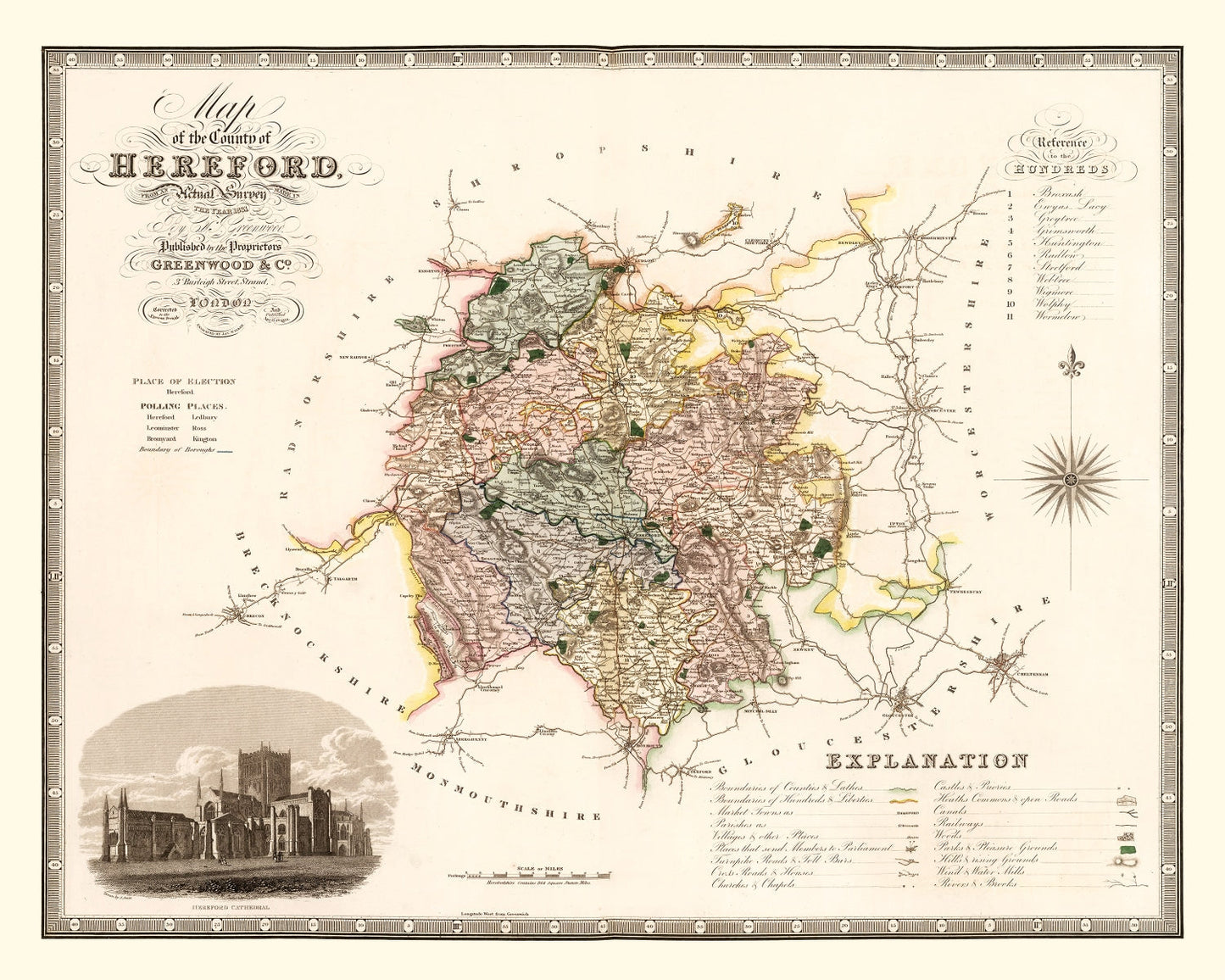 Vintage Map of Hereford, England, 1831