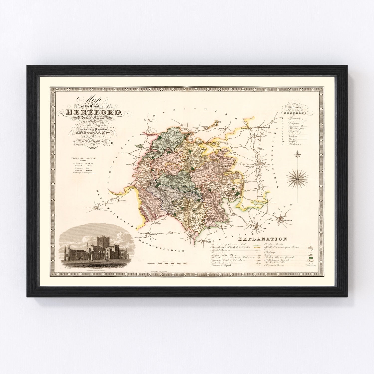 Vintage map of Hereford, England, 1831