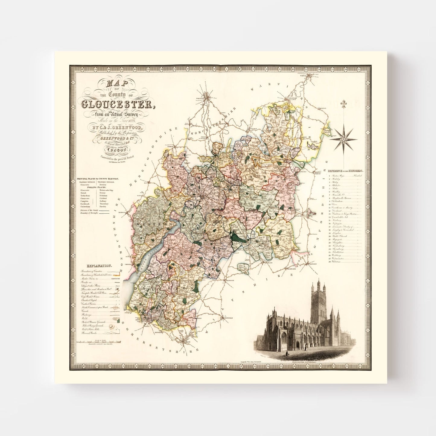 Vintage Map of Gloucester, England, 1831