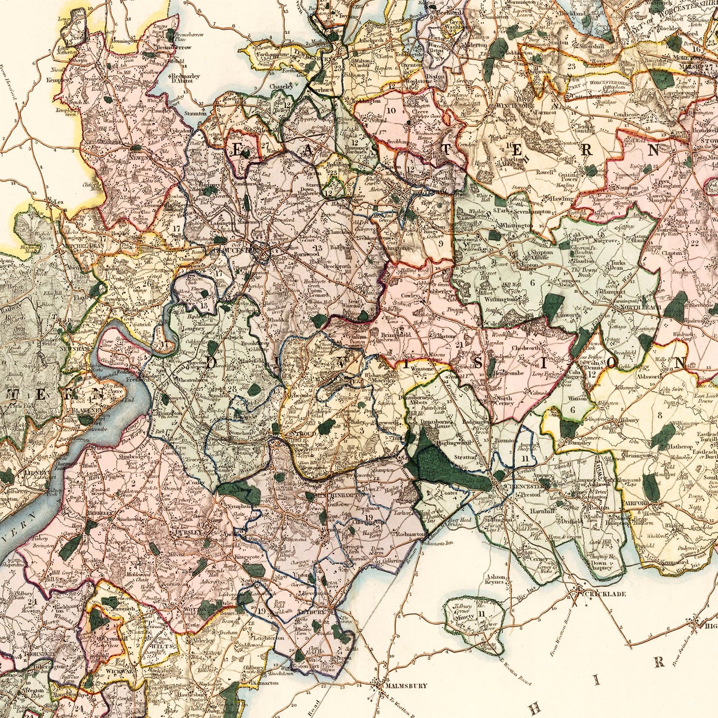 Vintage Map of Gloucester, England, 1831