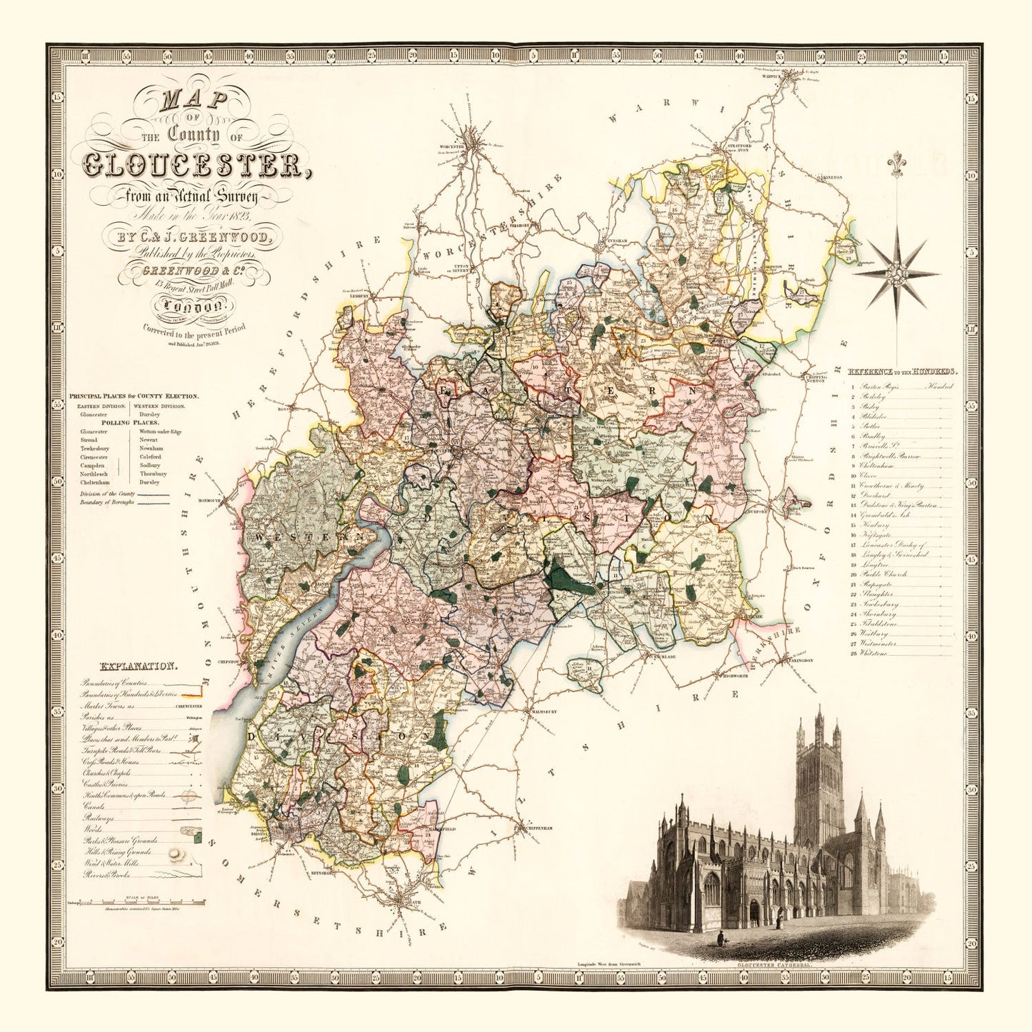 Vintage Map of Gloucester, England, 1831