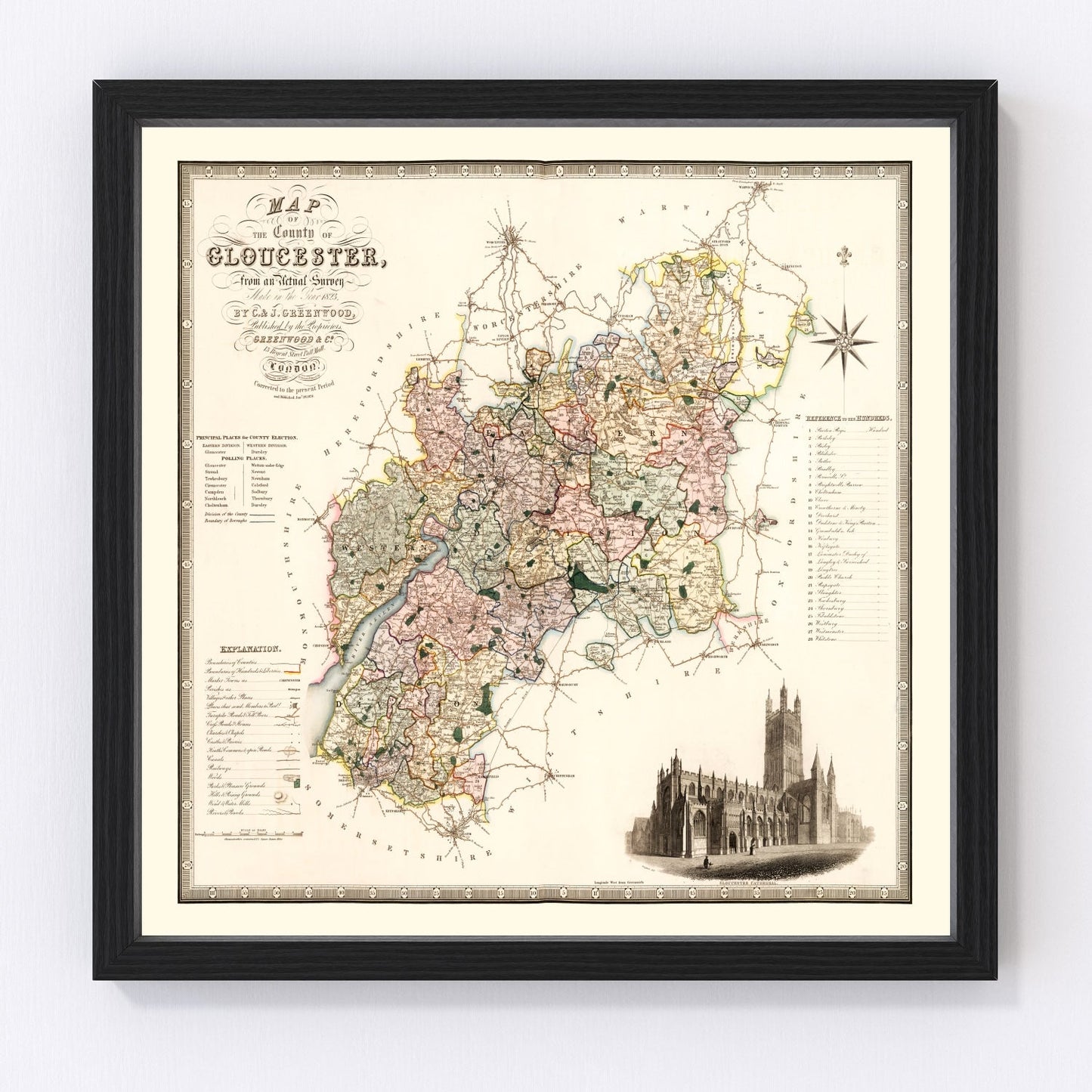 Vintage map of Gloucester, England, 1831