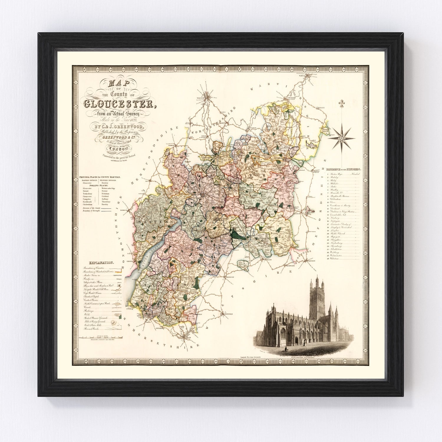 Vintage map of Gloucester, England, 1831