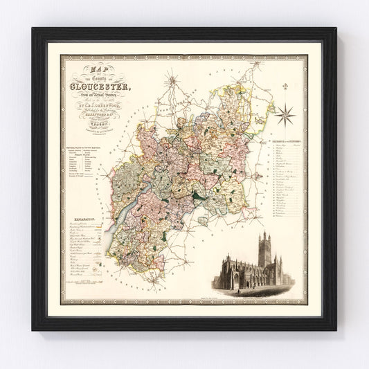 Vintage map of Gloucester, England, 1831