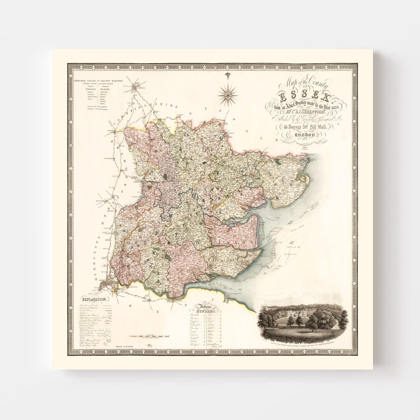 Vintage Map of Essex, England, 1831