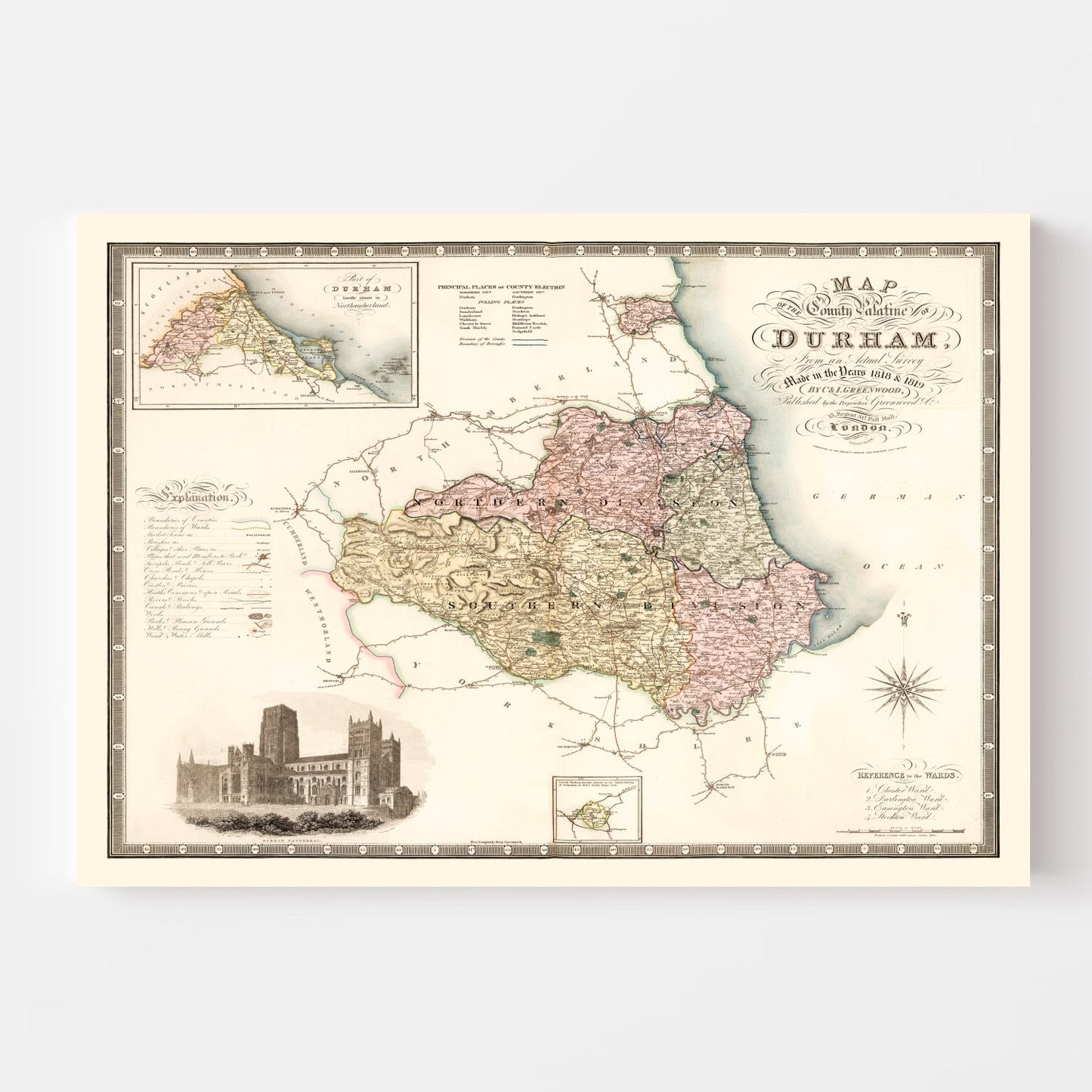 Vintage Map of County Durham, England, 1831