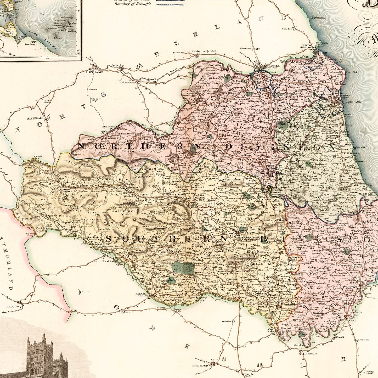 Vintage Map of County Durham, England, 1831