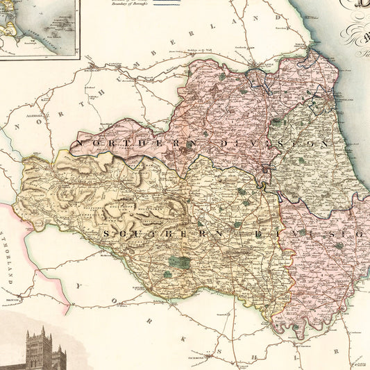 Vintage Map of County Durham, England, 1831