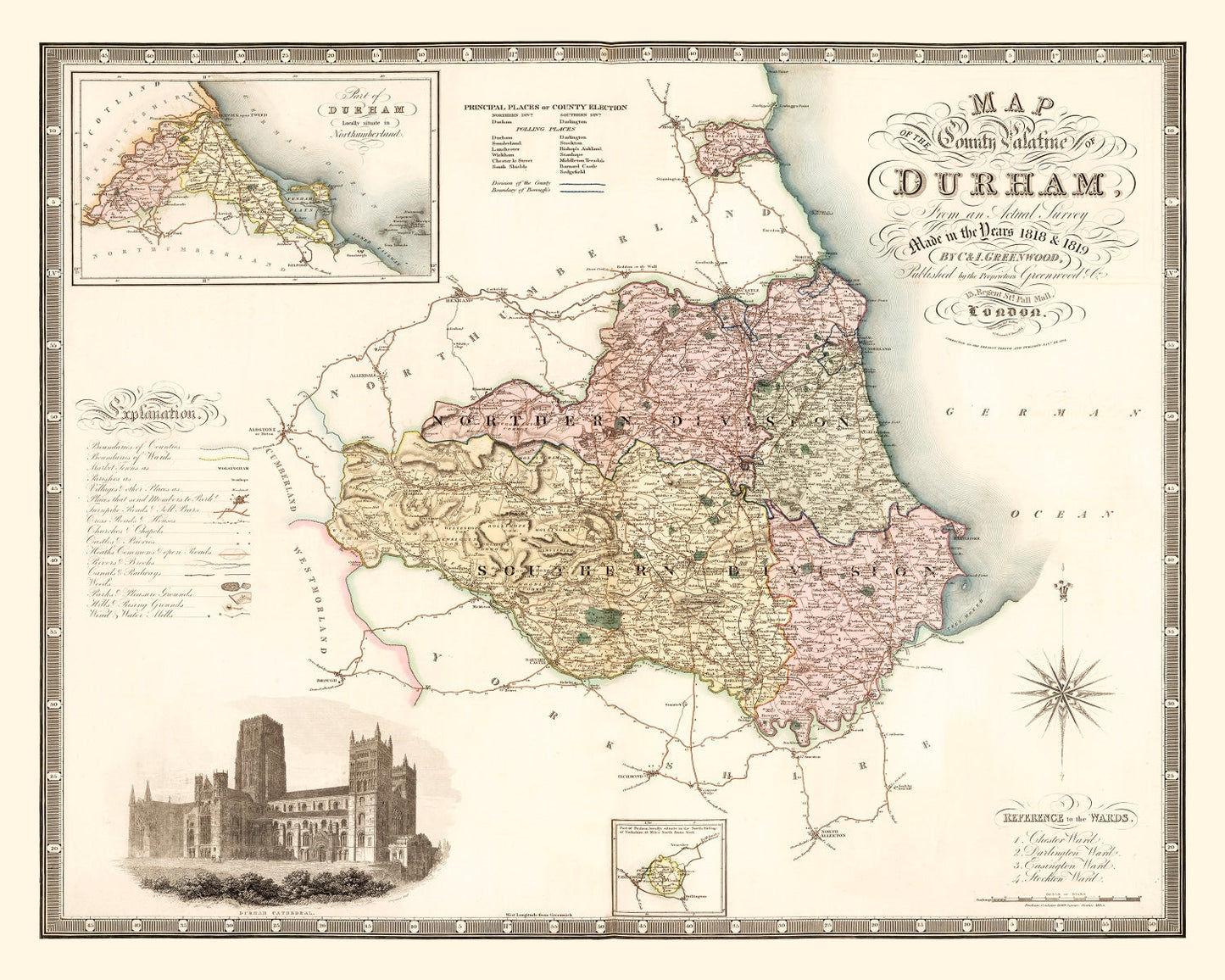Vintage Map of County Durham, England, 1831