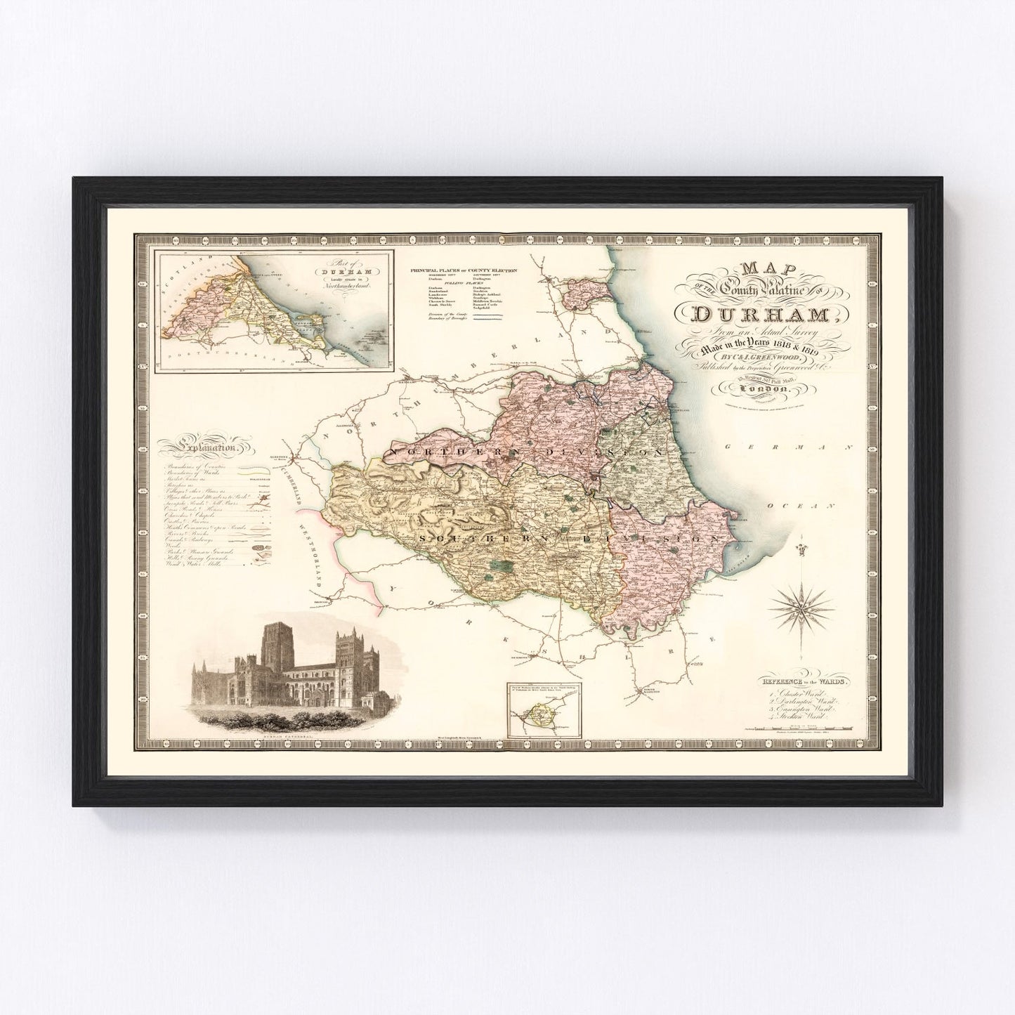 Vintage map of County Durham, England, 1831