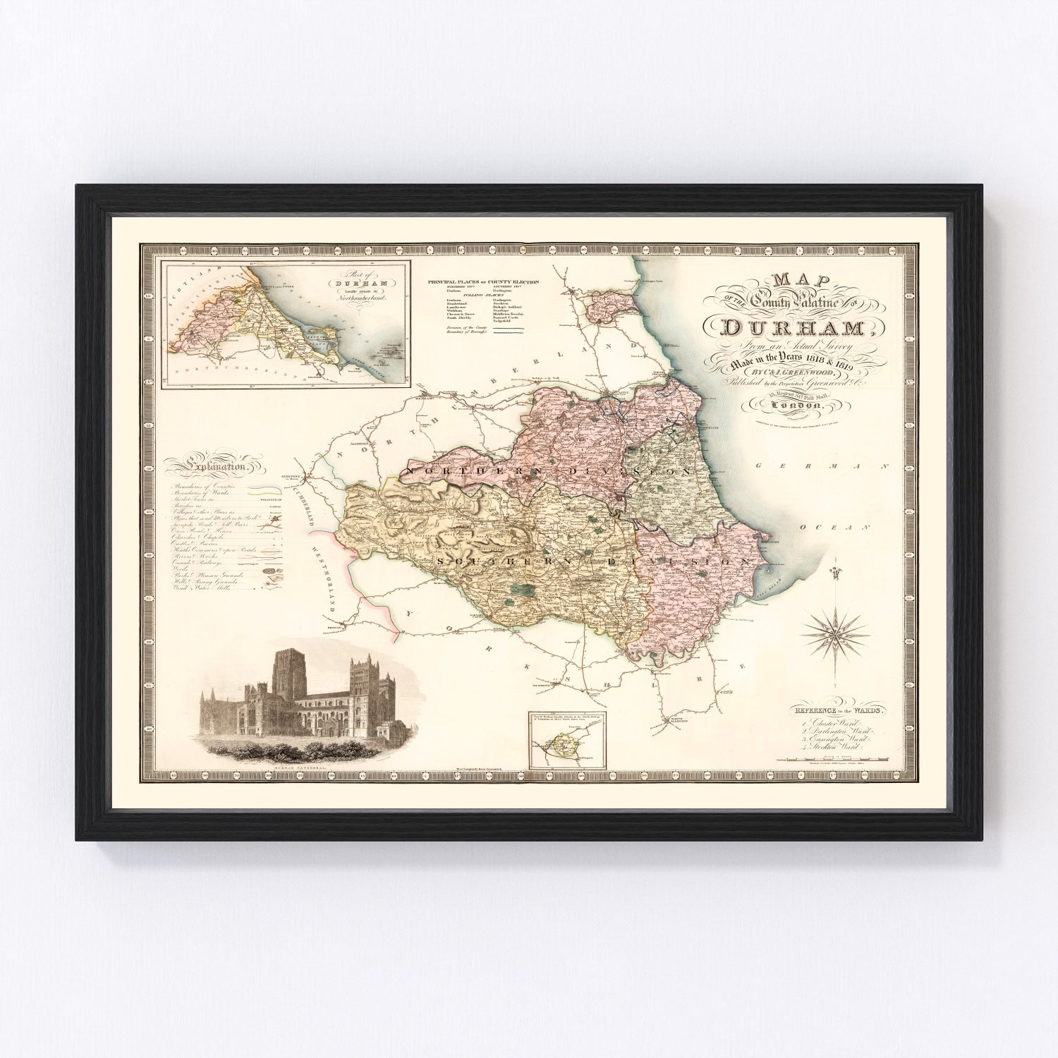 Vintage map of County Durham, England, 1831