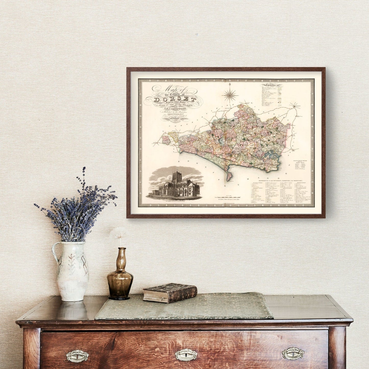 Vintage Map of Dorset, England, 1829