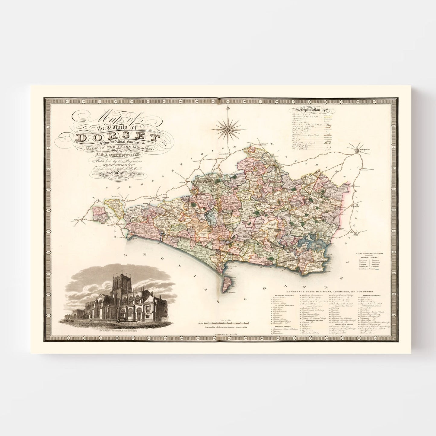 Vintage Map of Dorset, England, 1829
