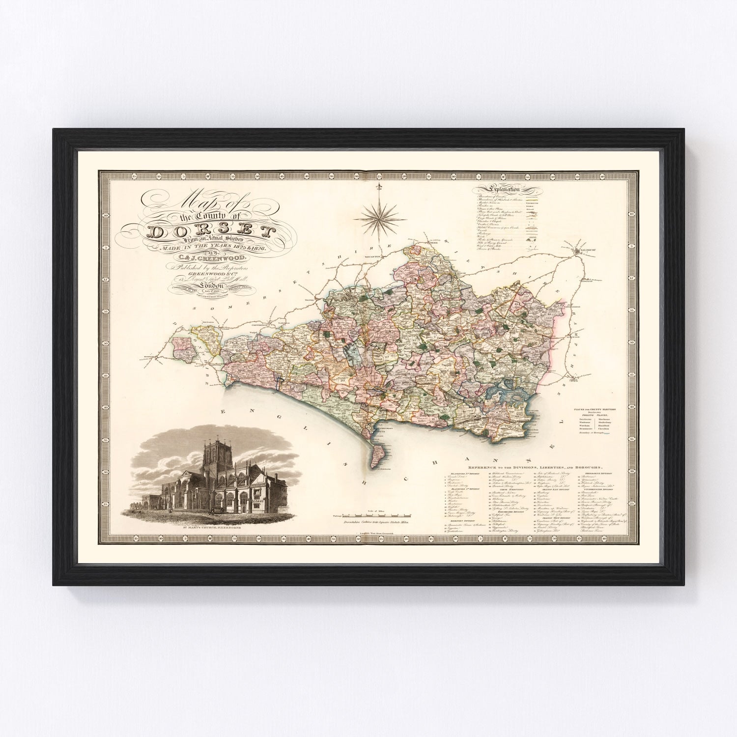 vintage map of Dorset, England, 1829