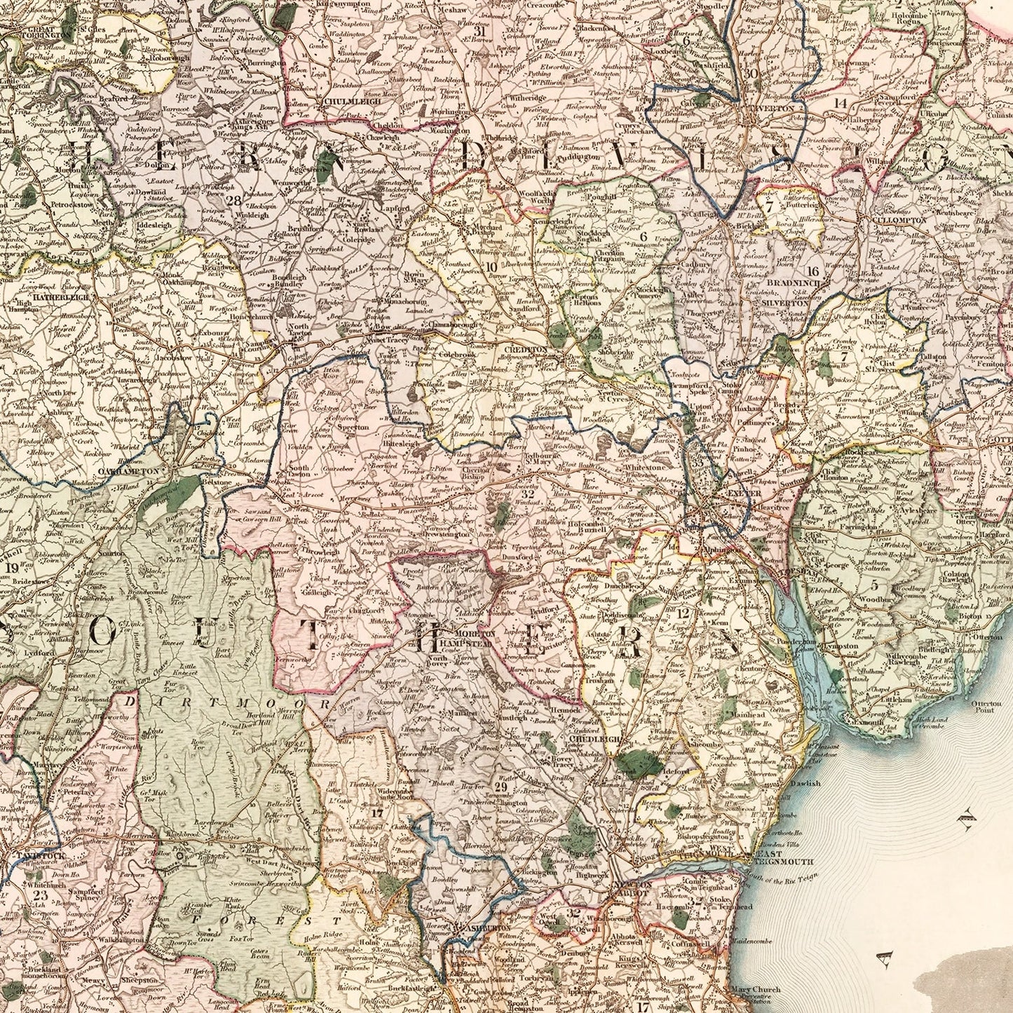 Vintage Map of Devon, England, 1829