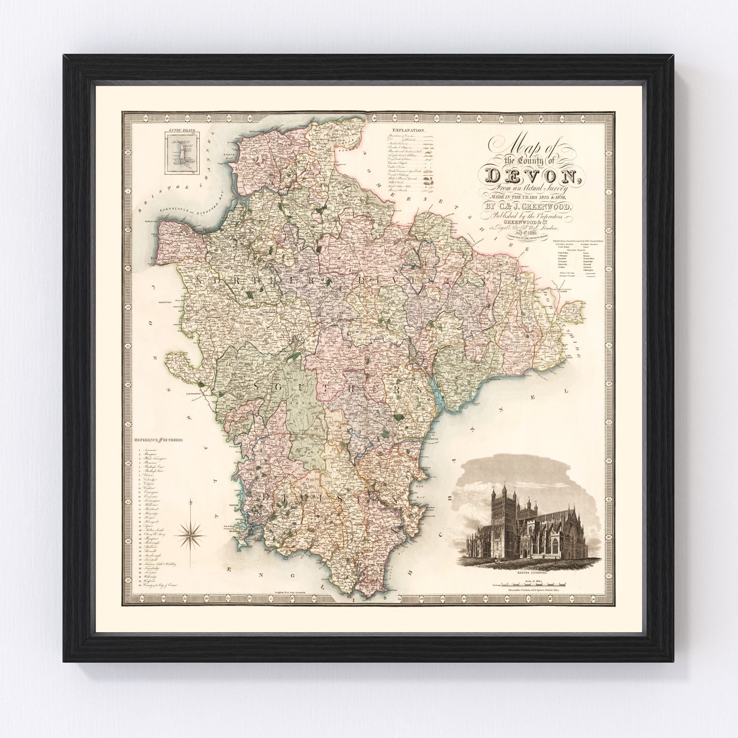 vintage map of Devon, England, 1829